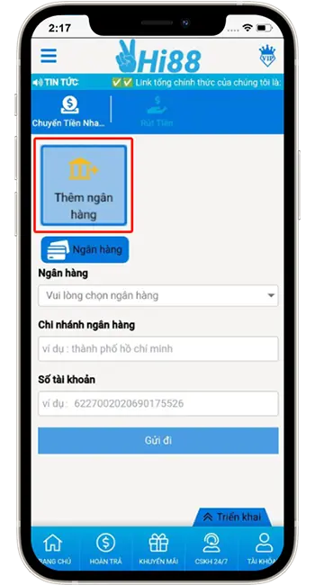 Bước 2: Chọn Thêm Ngân hàng.
